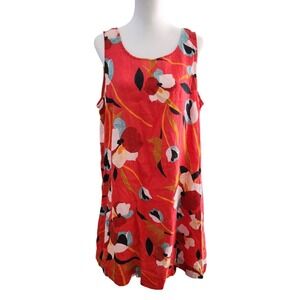 Sigrid Olsen Linen Floral Dress Red Multicolor Sleeveless Midi Plus Size 1X